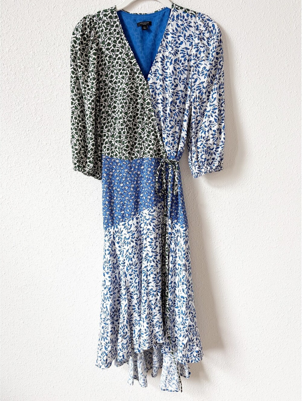 Ann Taylor Floral Patchwork Midi Wrap Dress Size 00P Bohemian Cottagecore